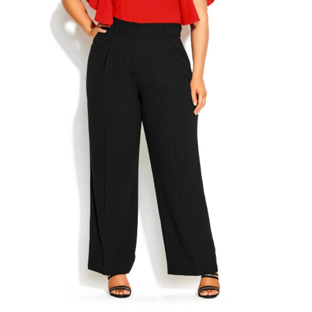 City Chic High Rise Wide Leg Black Trouser Pants Size S/16